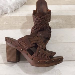 Ralph Lauren braided leather brown heel clogs